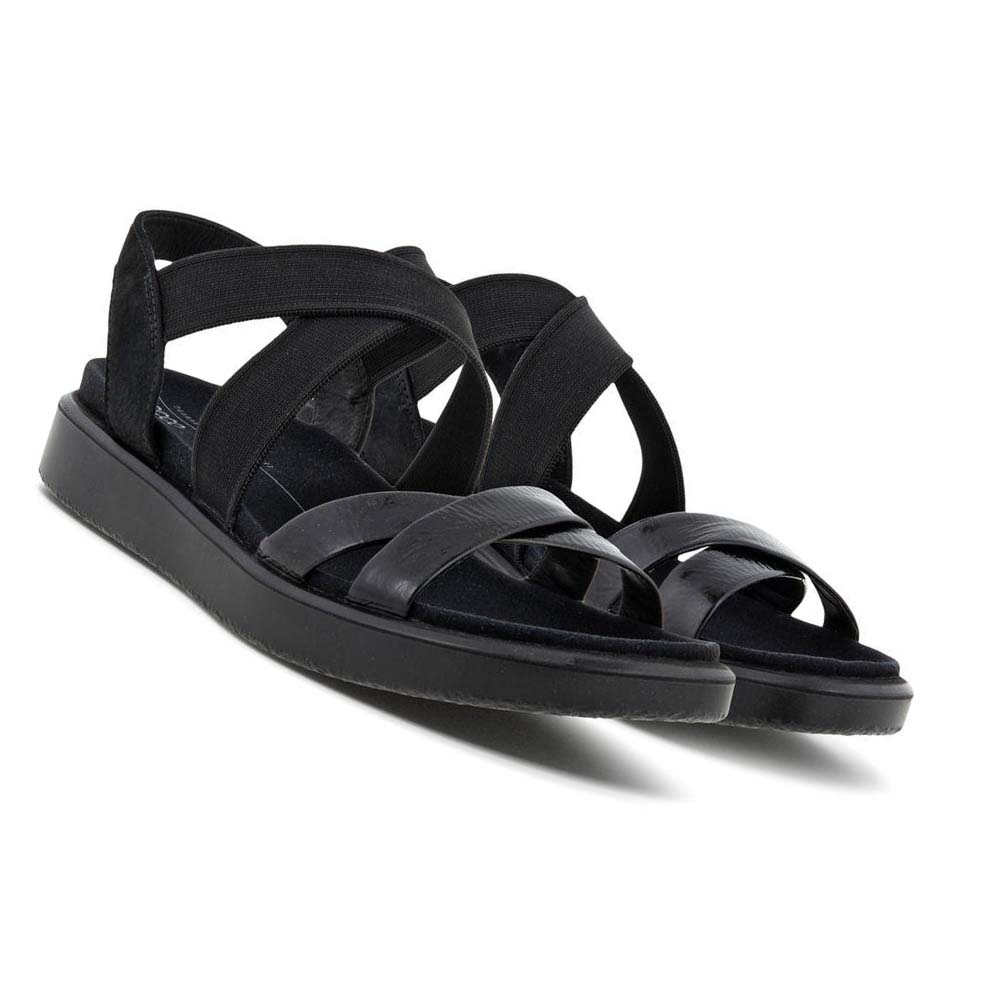 Women's Ecco Flowt Flat Strappys Sandals Black | SG 181FDN